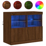 Sideboard with LED Lights Brown Oak 81x37x67 cm 836664