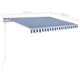 3069921 Manual Retractable Awning with LED 3,5x2,5 m Blue and White