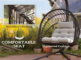 Outdoor PE Rattan Swing Chair with Foldable Basket and Cushion, Garden Patio Hanging Egg Chair with T3398P328053