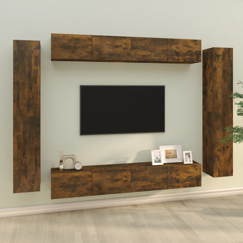 ZNTS 8 Piece TV Cabinet Set Smoked Oak Engineered Wood 3114299