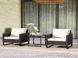3 Pieces Rattan Bistro Set with 4 Cushions, Wicker Garden Furniture Set, Glass Top Coffee Table and T3398P327935