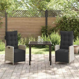 Garden Dining Set with Cushion 3 pcs Light Grey Poly Rattan 3380568