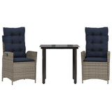 3 Piece Garden Dining Set with Cushions Grey Poly Rattan 3213304