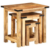 ZNTS Nesting Side Tables 3 pcs Solid Rough Wood Mango 358502