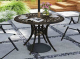 78 cm Round Garden Dining Table with Parasol Hole Antique Cast Aluminium Outdoor Table Only, Bronze T3398P328061