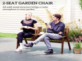 2-Seater Garden Bench with Table & Parasol Hole, Antique Loveseat for Porch, Patio, Carbonised T3398P320095