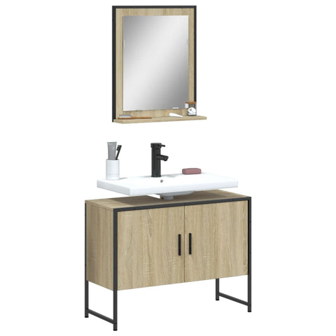 ZNTS 2 Piece Bathroom Cabinet Set Sonoma Oak Engineered Wood 3214340