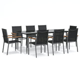 9 Piece Garden Dining Set Black Textilene and Steel 3187040