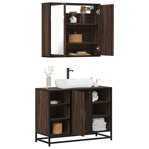 ZNTS 2 Piece Bathroom Furniture Set Brown Oak Engineered Wood 3300914
