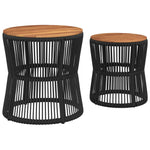 ZNTS Garden Side Tables 2 pcs with Wooden Top Black Poly Rattan 366291