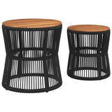 ZNTS Garden Side Tables 2 pcs with Wooden Top Black Poly Rattan 366291