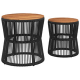 Garden Side Tables 2 pcs with Wooden Top Black Poly Rattan 366291