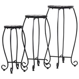 Table Set of 3 Black and White Iron and Ceramic Small Durable 46703