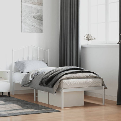 ZNTS Metal Bed Frame without Mattress with Headboard White 75x190cm 373828