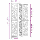 Room Divider 3 Panels White Solid Wood Paulownia 358735