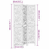 Room Divider 3 Panels White Solid Wood Paulownia 358735