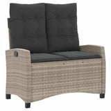 Reclining Garden Bench with Cushions Light Grey Poly Rattan 368231