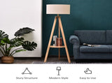 Tripod Floor Lamp, Freestanding Bedside Light Reading Light with Storage Shelf and Linen Shade for T3398P425130