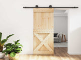 Sliding Door Natural and Black 70 x 210 cm Solid Pine Wood 3444979