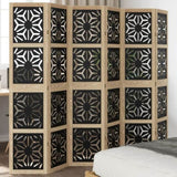 Room Divider 6 Panels Brown and Black Solid Wood Paulownia 358810