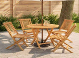 5 Piece Folding Garden Bistro Set Natural Solid Teak Wood 3434111
