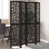 Room Divider 4 Panels Black Solid Wood Paulownia 358754