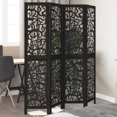 ZNTS Room Divider 4 Panels Black Solid Wood Paulownia 358754