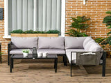 5 Seater Garden Corner Sofa Set, 4 Pieces Metal Garden Furniture Set with Loveseats, Glass Top T3398P320046