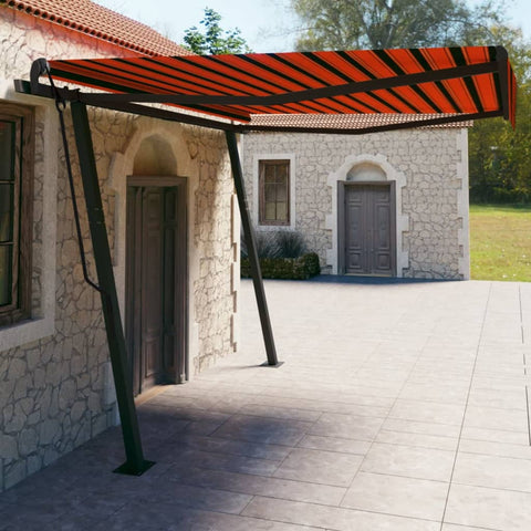 ZNTS Manual Retractable Awning with Posts 4x3 m Orange and Brown 3070140
