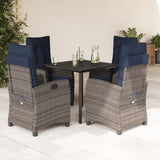 5 Piece Garden Dining Set with Cushions Grey Poly Rattan 3213052