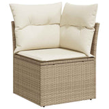ZNTS 9 Piece Garden Sofa Set with Cushions Beige Poly Rattan Acacia 3327635
