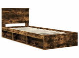 Bed Frame with Headboard Smoked Oak 75 x 190 cm Solid Pine Wood 3411077