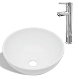 Bathroom Basin with Mixer Tap Ceramic Round White 275494