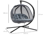 Hanging Egg Chair, Folding Texteline Swing Hammock with Side Pocket, Cushion and Stand for Indoor T3398P318560