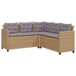 ZNTS Garden Sofa with Table and Cushions L-Shaped Beige Poly Rattan 369042