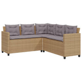 ZNTS Garden Sofa with Table and Cushions L-Shaped Beige Poly Rattan 369042