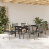 Garden Dining Set with Cushion 7 pcs Grey and Black Rattan 3380824
