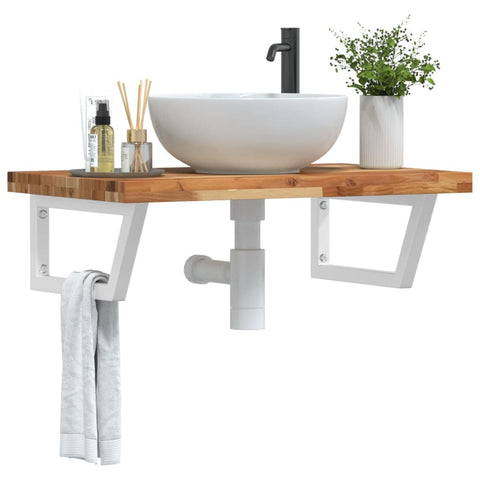 Basin Shelf Wall Mounted Steel and Solid Wood Acacia 3302850