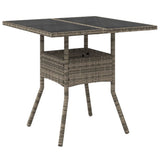 Garden Table with Glass Top Grey 80x80x75 cm Poly Rattan 365522