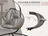 Single Rattan Hanging Egg Chair, with Seat Cushion - Grey T3398P311631