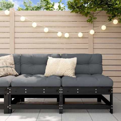 ZNTS Garden Middle Sofas 2 pcs Black Solid Wood Pine 825517