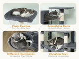 202cm Large Cat Tree with 6 Scratching Posts, 2 Hammocks, 2 Condos, 2 Perches, Pompoms, for Indoor T3398P425288