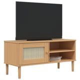 TV Cabinet SENJA Rattan Look Brown 106x40x49cm Solid Wood Pine 358040