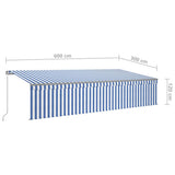Manual Retractable Awning with Blind&LED 6x3m Blue&White 3069481