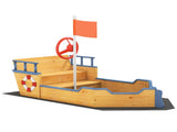 Kids Sand Pit, Children Pirate Ship Sandbox with Bench, Bottom Liner, Seat, Natural Wood Tone T3398P547939