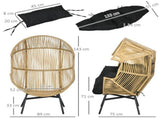 String Rattan Egg Chair, with Padded Seat Cushion - Sand/Black T3398P315393