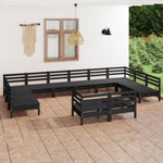 ZNTS 12 Piece Garden Lounge Set Black Solid Wood Pine 3083498