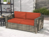 Rattan Sofa, 2 Seater Garden Furniture with Soft Padded Cushion and Armrests, Wicker Garden Loveseat T3398P323886