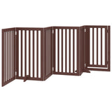 Dog Gate with Door Foldable 6 Panels Brown 300 cm Poplar Wood 352263