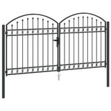 Fence Gate ASSEN 301 x 200 cm Steel Grey Lockable 42008935